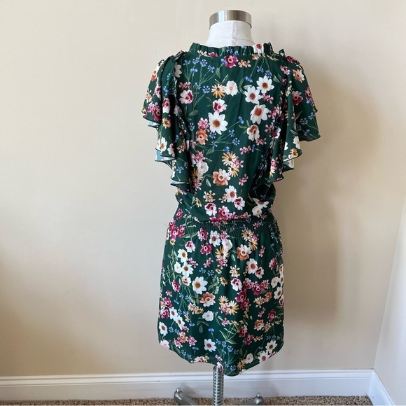 Parker Sloane Ruffle Floral Print Silk Blend Mini Dress Cacti Daisy 13741 - Picture 7 of 13